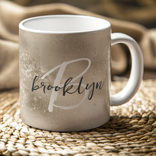 Mug Glam Champagne Or Monogramme Script Tendance