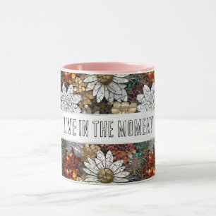 Mug Glam Champagne Or Rouge Fleurs blanches