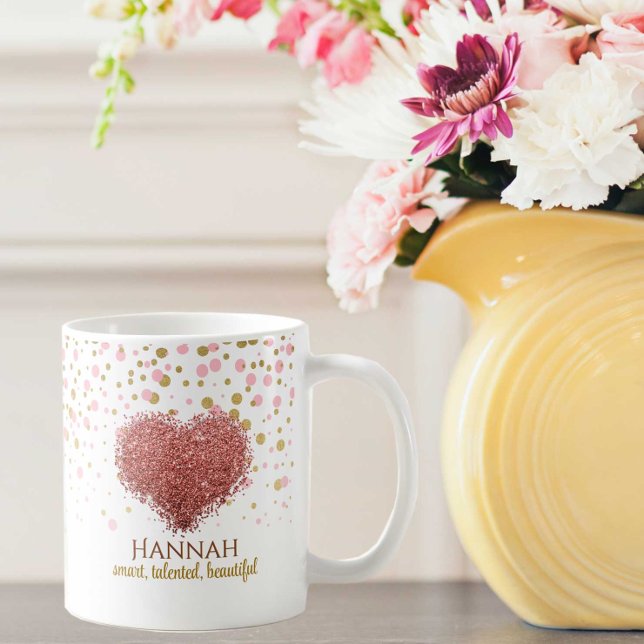 Mug Glam Girly Rose Gold rose Parties scintillant Coeu (Créateur téléchargé)