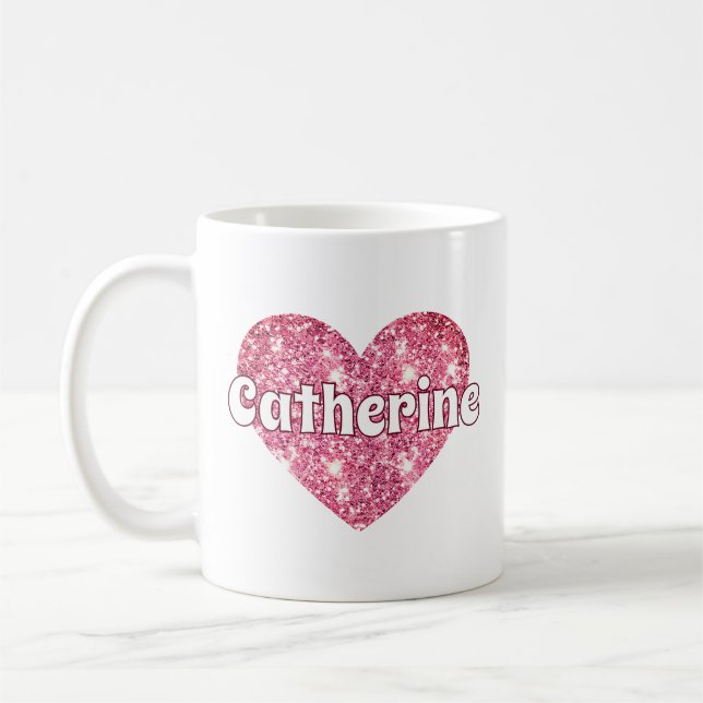 Mug Glam Girly Rose Pailleté Cœur Nom  (Gauche)