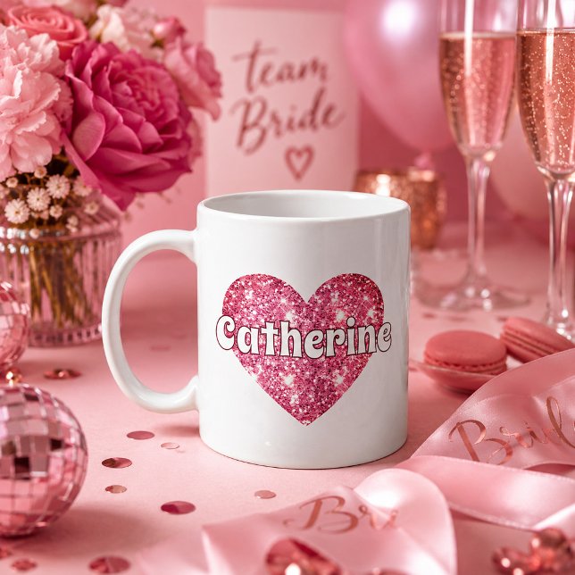 Mug Glam Girly Rose Pailleté Cœur Nom  (Créateur téléchargé)