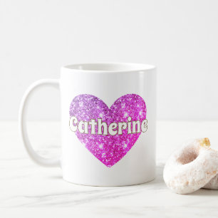 Mug Glam Girly Rose Pailleté Cœur Nom