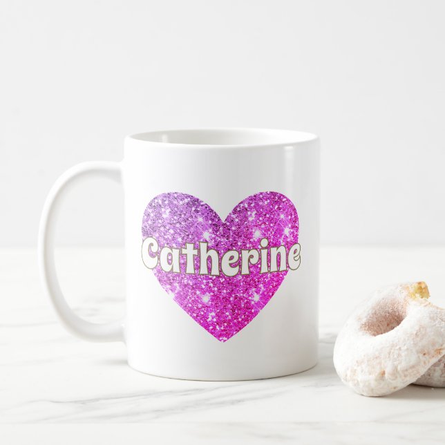 Mug Glam Girly Rose Pailleté Coeur Nom  (Avec donut)