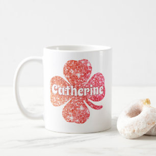 Mug Glam Girly Rouge Pailleté Trèfle Chanceux Nom 