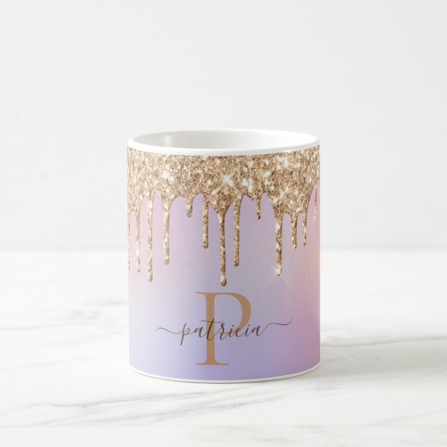 Mug Glam Or Paillettes Gouttes Élégant Monogramme  (Centre)