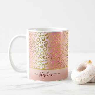 Mug Glam Pink Ombre Gold Leopard Motif personnalisé