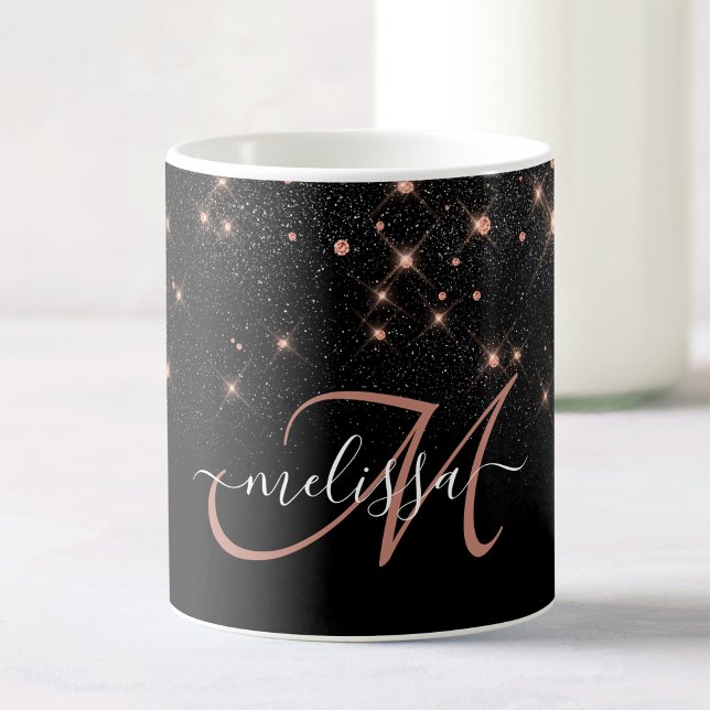 Mug Glam Rose Gold Parties scintillant Élégant Monogra (Créateur téléchargé)