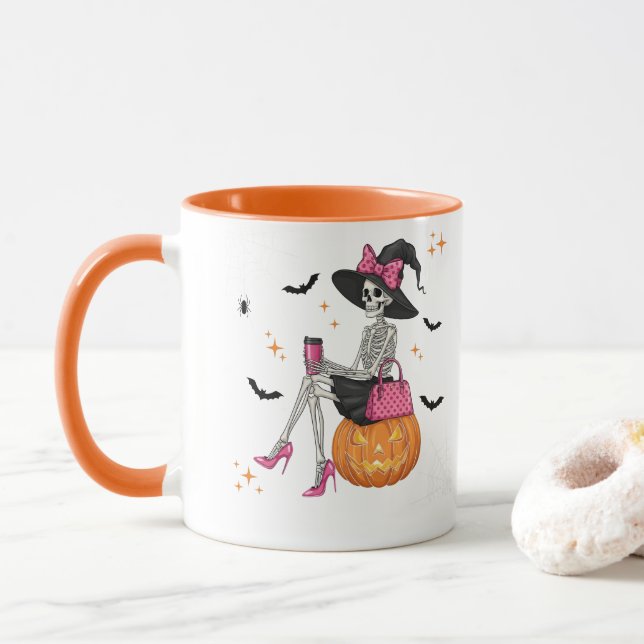 Mug Glam Skeleton Witch avec Citrouille Halloween Éffr (Avec donut)