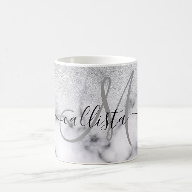 Mug Glamorous Silver White Glitter Marble Gradient (Centre)