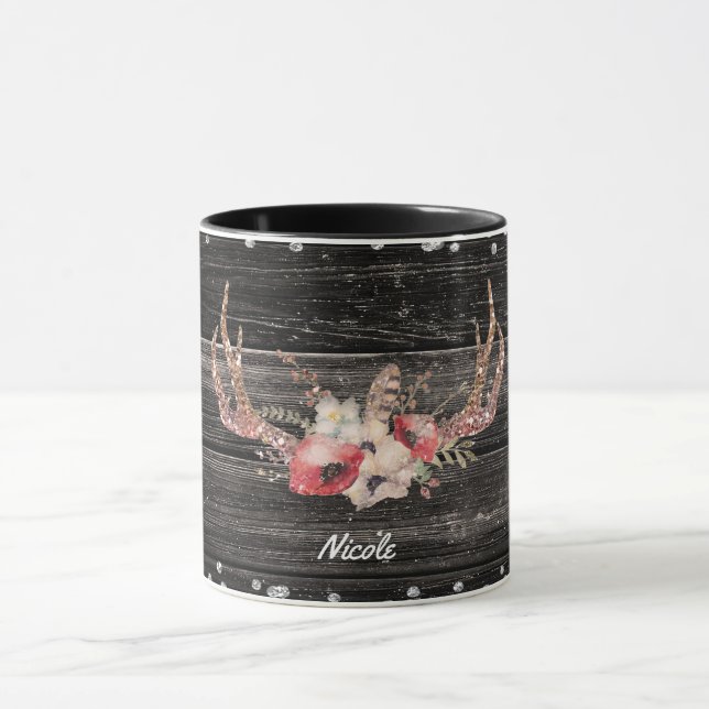 Mug Glamour de Campagne Rustique Fleurs & Bois de Cerf (Centre)