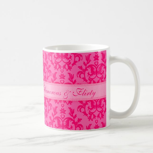 Mug Glamour & Flirty damassé bouchon rose chaud (Droite)