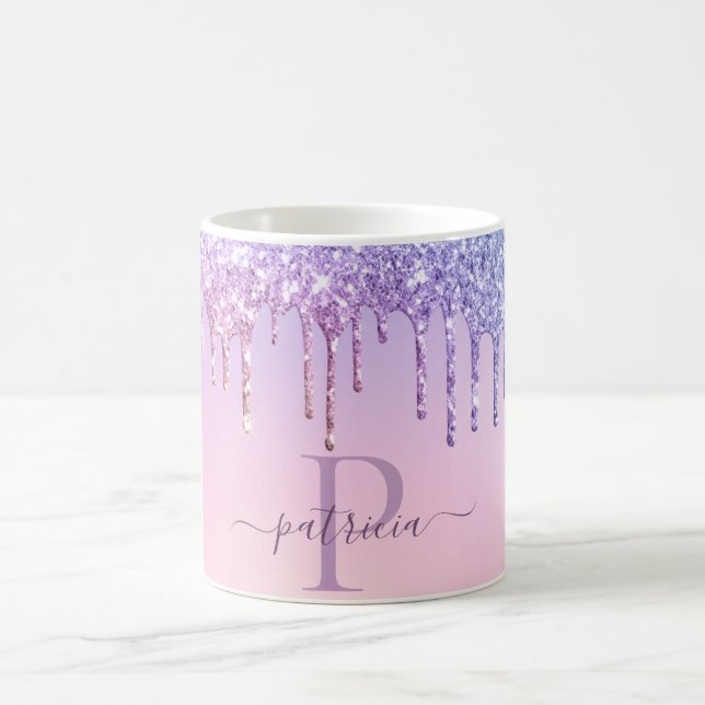Mug Glamour Monogramme élégant aux gouttes de paillett (Centre)