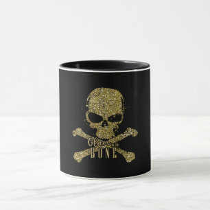 Mug Glamour noir jusqu'à l'os crâne paillettes dorées