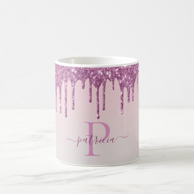 Mug Glamour Rose Paillettes Elegant Monogramme  (Centre)