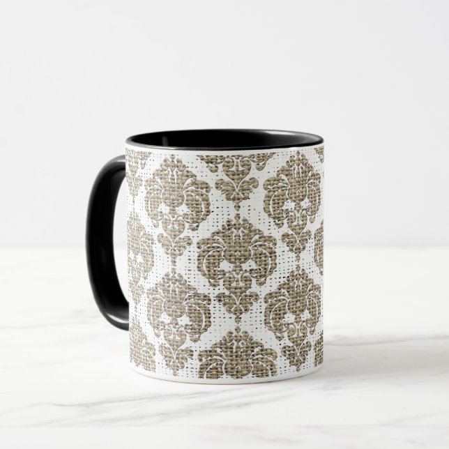 Mug Glamour Rustique Toile De Jute Damassé Royal Chic  (Devant gauche)