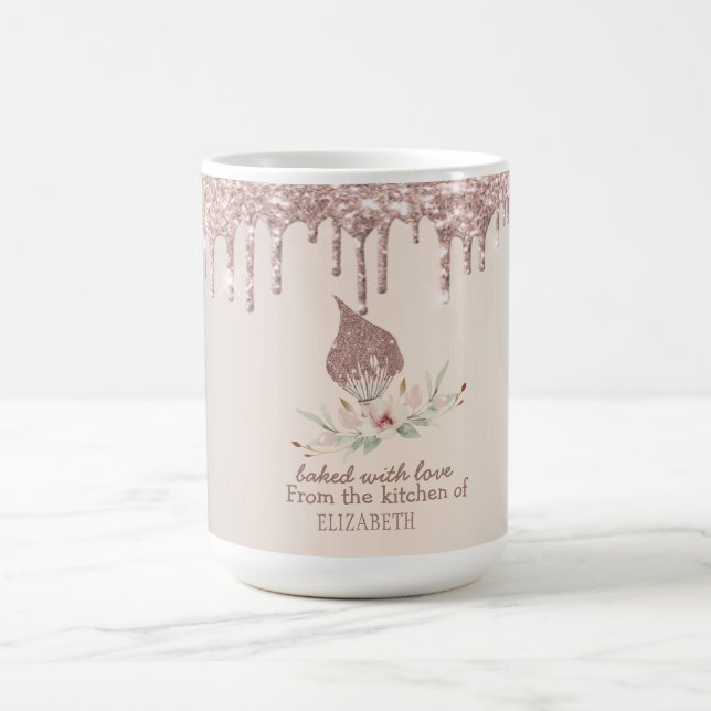 Mug Glitter Whisk Rose Gold Glitter Drips Bakery    (Centre)