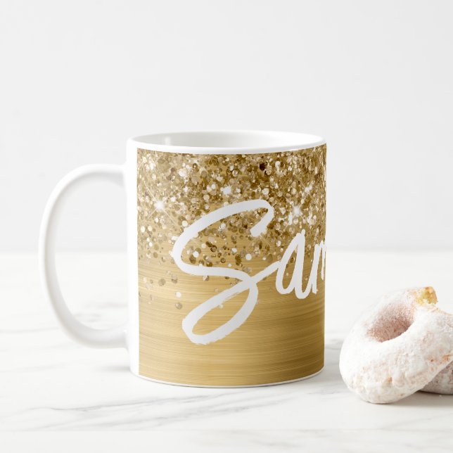 Mug Glittery Gold Glam Nom du script (Avec donut)