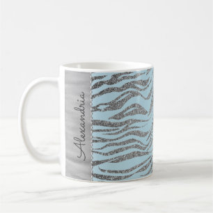 Mug Glittery Zebra Imprimer sur bleu Personnalisé