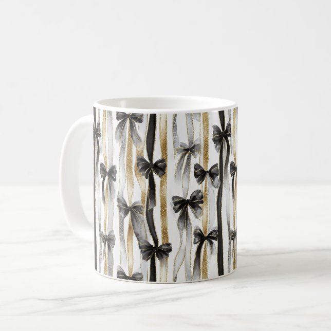 Mug Glitzy Gold Silver Black Ribbons Bows (Devant gauche)