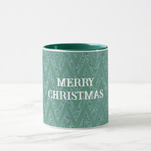 Mug Glitzy Green Chevron Stripes Noël