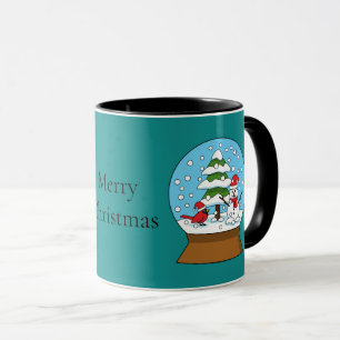 Mug Globe de neige avec le cardinal Snowman et Pine Tr