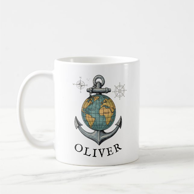 Mug Globe et ancre nautiques vintage (Gauche)