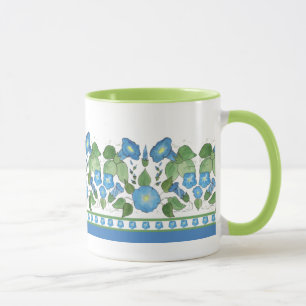 Mug Gloriette matinale bleue nostalgique à fleurs, bla
