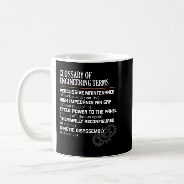 Mug Glossaire des termes d'ingénierie Drôle d'ingénieu (Gauche)