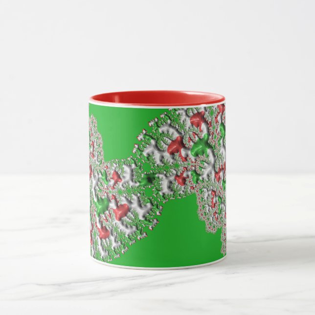 Mug GLOSSY 3D Christmas Red White Green Fractal ~ (Centre)