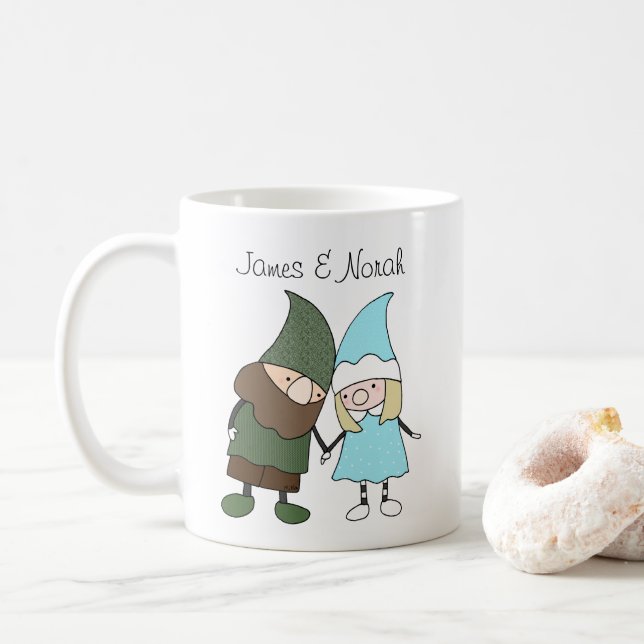 Mug Gnome Couple Nom personnalisé cadeau personnalisé (Avec donut)