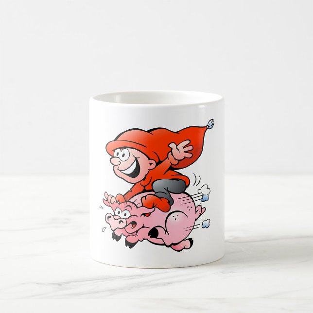 Mug Gnome de dessin animé drôle chevauchant un cochon  (Créateur téléchargé)