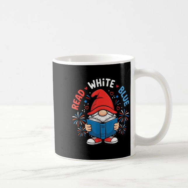 Mug Gnome de lecture blanc bleu lit du 4 juillet (Droite)