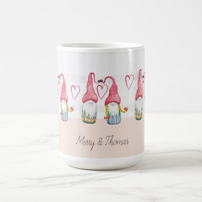 Mug Gnome de Noël en amour Aquarelle peinte à la main (Centre)