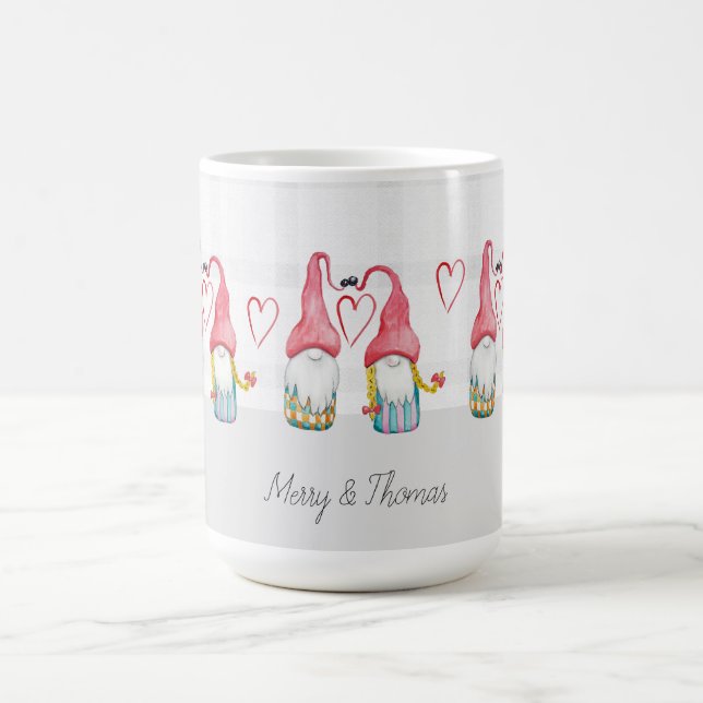 Mug Gnome de Noël en amour Aquarelle peinte à la main (Centre)