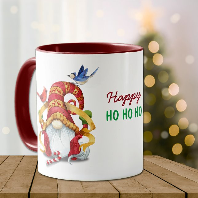 Mug Gnome de ruban drôle avec les oiseaux Noël (Créateur téléchargé)
