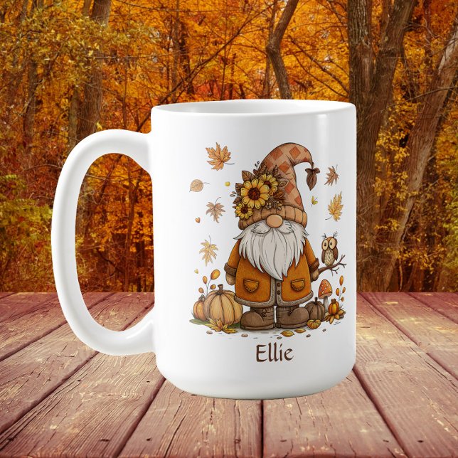 Mug Gnome de Thanksgiving Citrouille Feuilles d'Automn (Autumn/fall gnome mug personalized with a name)