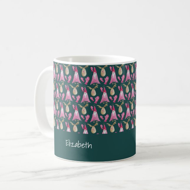 Mug Gnome Mignon Et Renne Avec Gant Rose (Devant gauche)