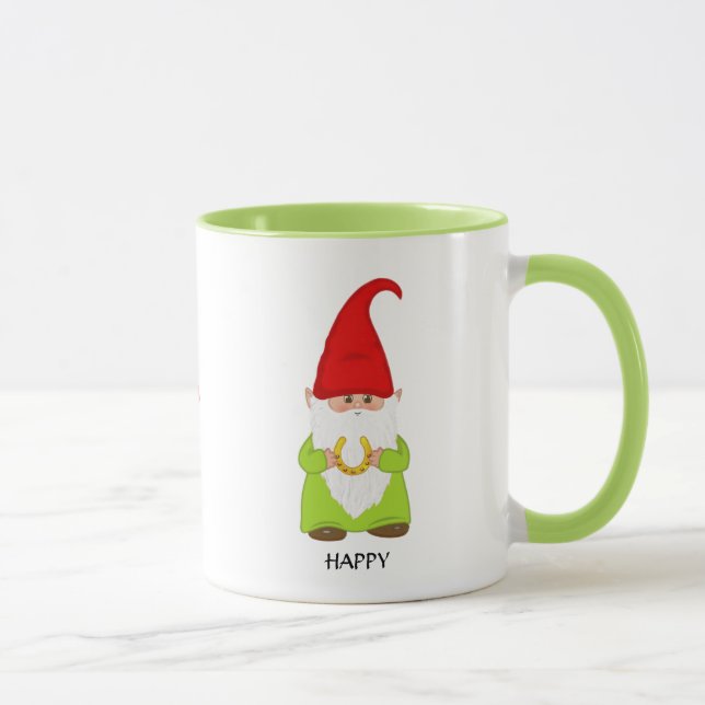 Mug Gnome mignon habillé en vert avec un fer à cheval (Droite)