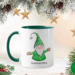 Mug Gnome mignonne Nom personnalisé Vert Noël