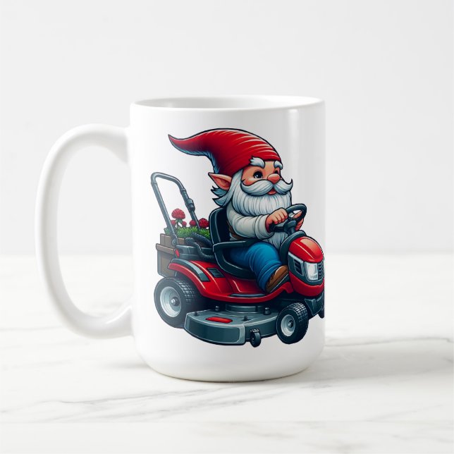 Mug Gnome sur l'équitation tondeuse de pelouse avec pa (Gauche)