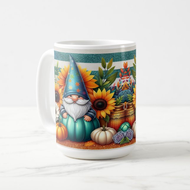 Mug Gnome Whimsical au milieu des tournesols et des Ci (Devant gauche)