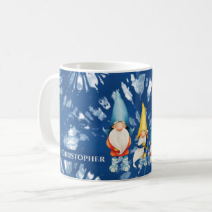 Mug Gnome Whimsical Tie Dye Blue Monogramme