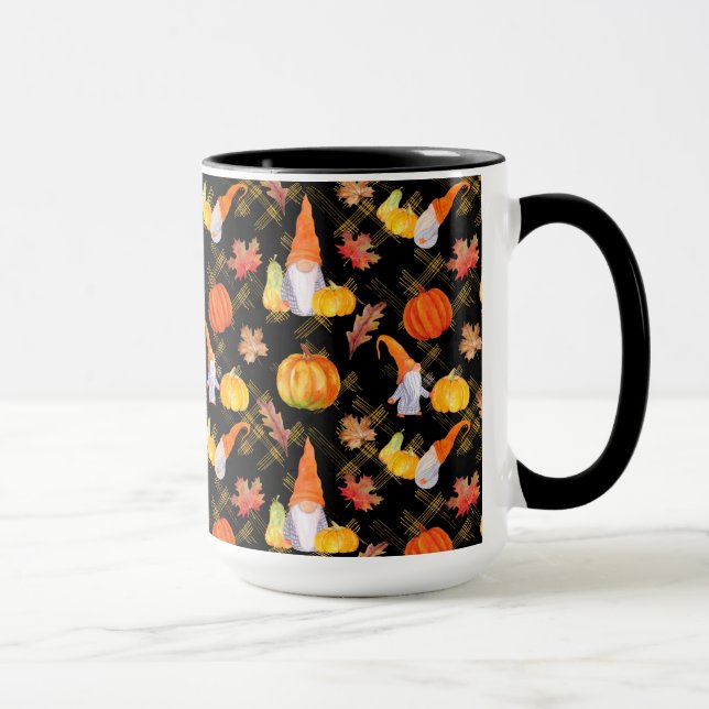 Mug Gnomes d'automne à l'aquarelle, citrouilles et feu (Droite)