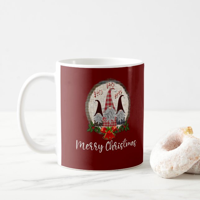 Mug Gnomes de Noël Rustiques, à Carreaux, Tendances  (Avec donut)