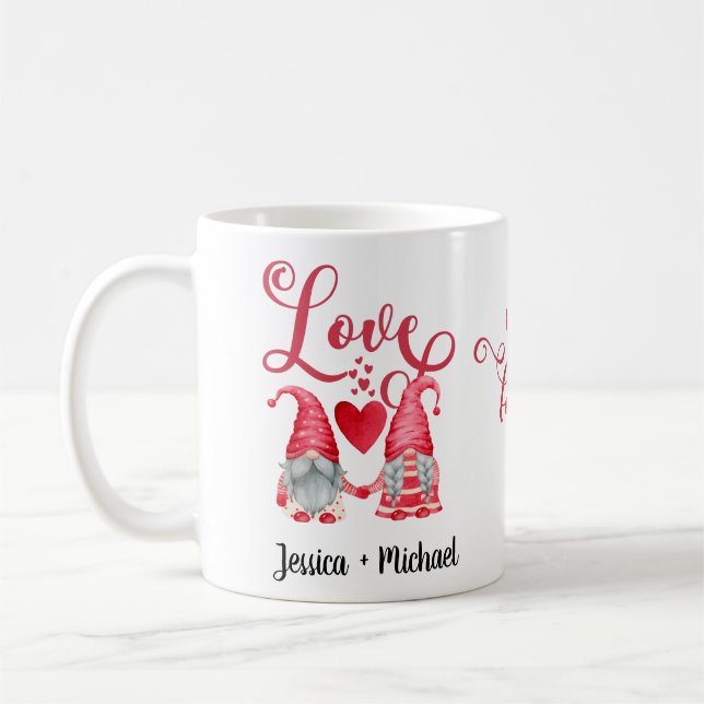 Mug Gnomes mignons Couple Coeurs rouges Aimer la typog (Gauche)