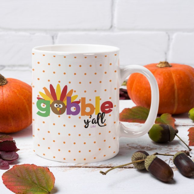 Mug Gobble Y'all Turquie initial Poka Dot Thanksgiving (Créateur téléchargé)