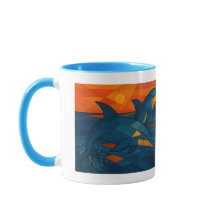 Gobelet avec motif dauphin à style cubique