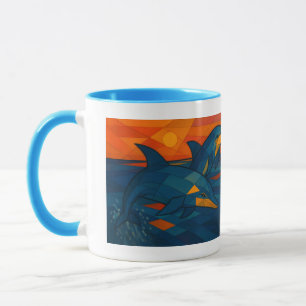 Mug Gobelet avec motif dauphin à style cubique