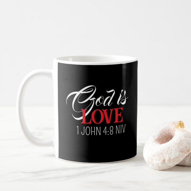Mug God is Love Black and Red Bible Verse God's Word (Avec donut)