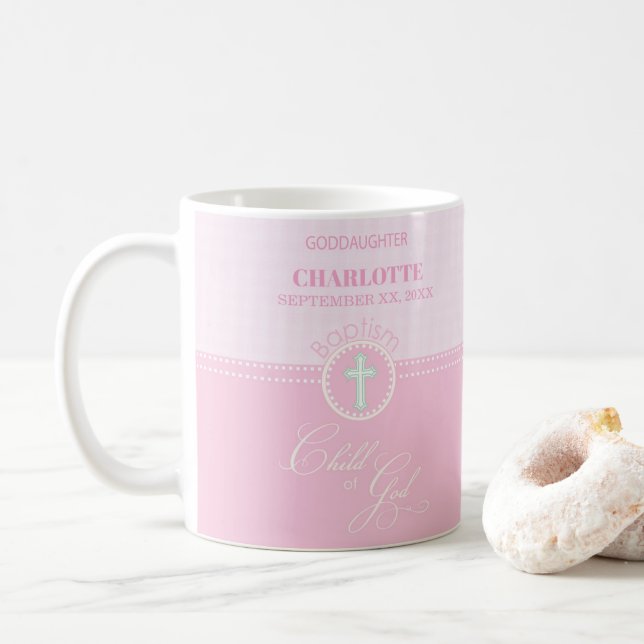 Mug Godgirl Baptême Pink Enfant de Dieu Personnalisé (Avec donut)